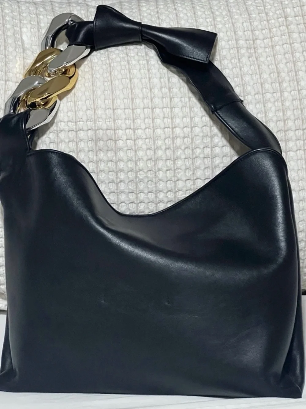 JW ANDERSON Black Shoulder Bag with Gold & Silver Chain Links